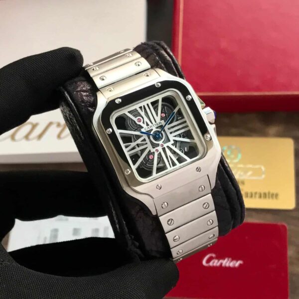 Cartier Santos De Skeleton Stainlees Steel Automatic Mens Watch - Image 4