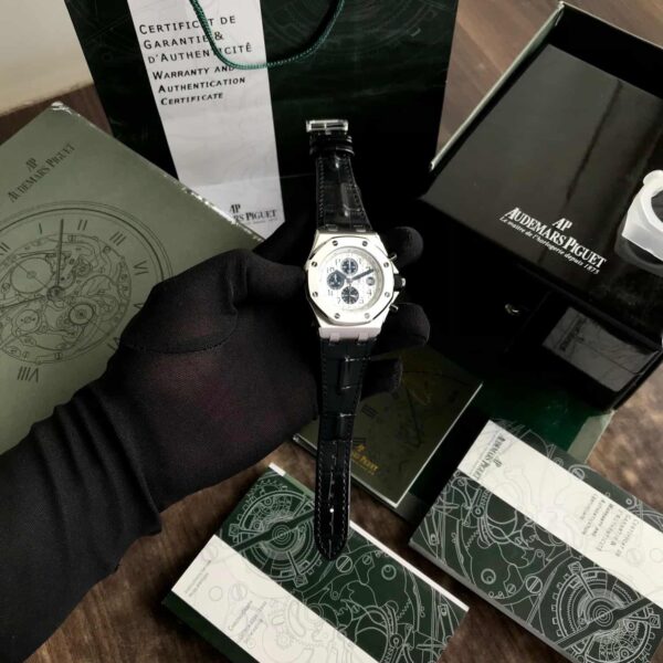 Audemars Piguet Off Shore Chronograph’s Black Leather Strap White Dial Mens Watch - Image 5