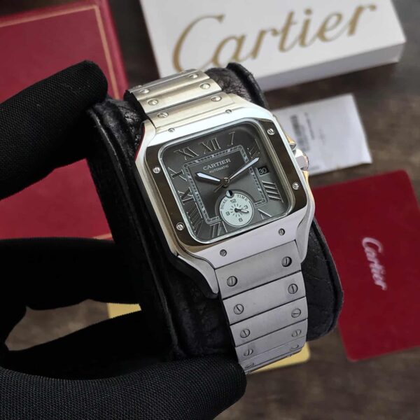 Cartier De Santos Stainless Steel Grey Dial Dual Time Premium Automatic Men’s Watch - Image 4