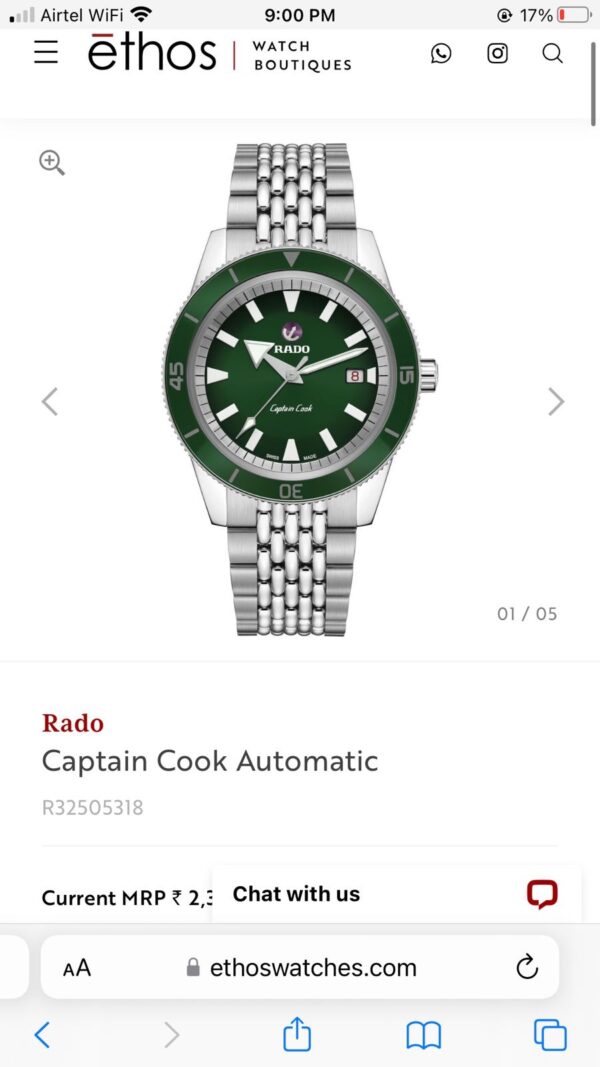 Rado Captain Cook Silver Green Dial Premium Automatic Men’s Watch - Image 2