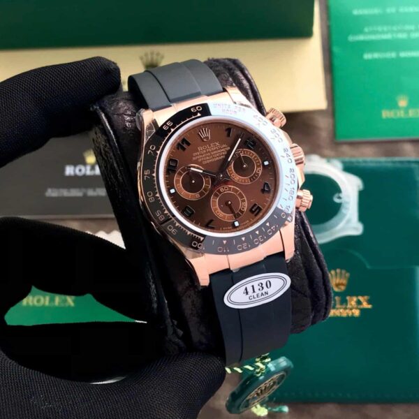 Rolex Cosmograph Daytona Chocolate Index Oysterflex Everose Gold Swiss ETA Mens Watch