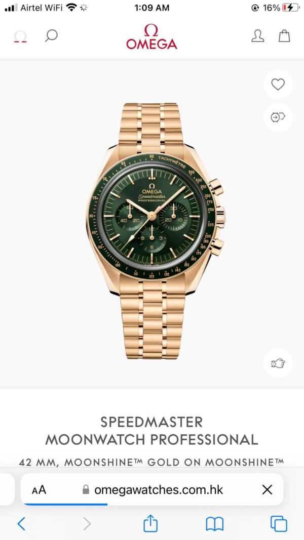 Omega Speedmaster Moonwatch Professional Golden Green Dial Swiss ETA Automatic Men’s Watch - Image 2