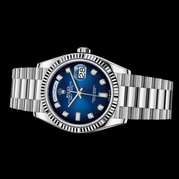 Rolex Day Date 36mm Silver Blue Swiss ETA Watch - Image 3