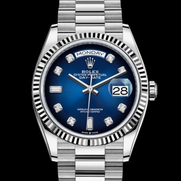 Rolex Day Date 36mm Silver Blue Swiss ETA Watch - Image 2