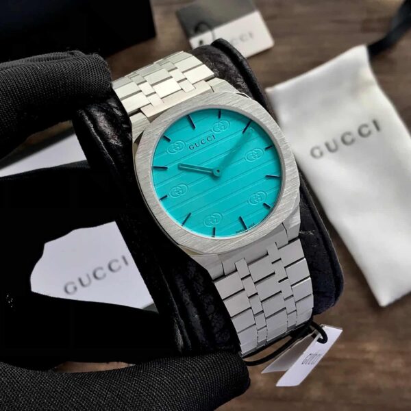 GUCCI 25H 38mm Stainless Steel Quartz Ocean Blue Dial Mens Watch - Image 5