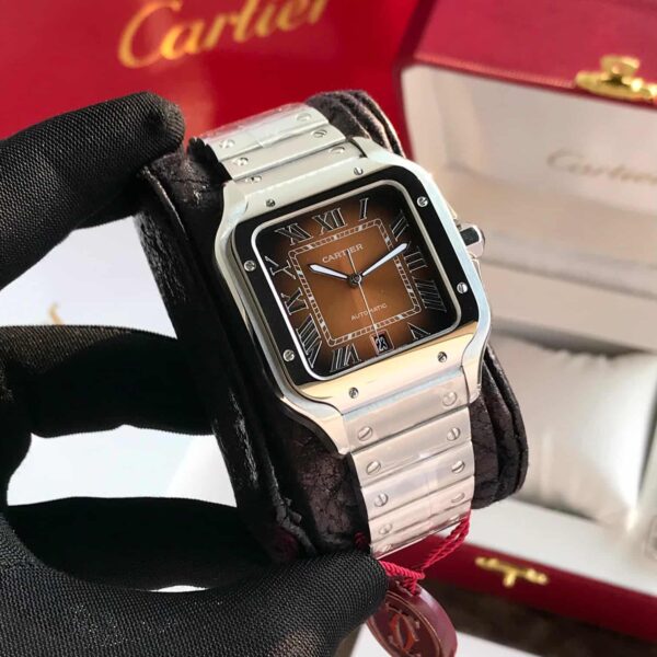 Cartier Santos De Silver Brown Swiss ETA Movement Automatic Men’s Watch