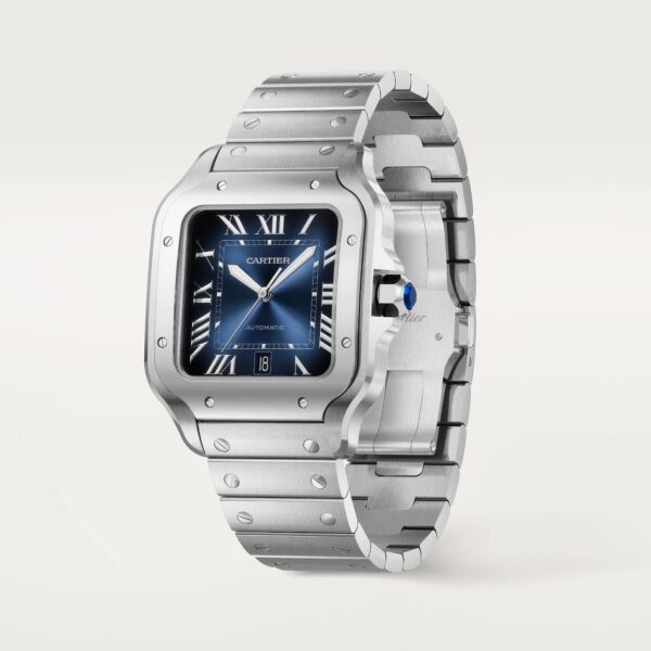 Cartier De Santos Silver Blue Swiss ETA Movement Automatic Men's Watch - Image 3