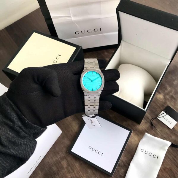 GUCCI 25H 38mm Stainless Steel Quartz Ocean Blue Dial Mens Watch - Image 12