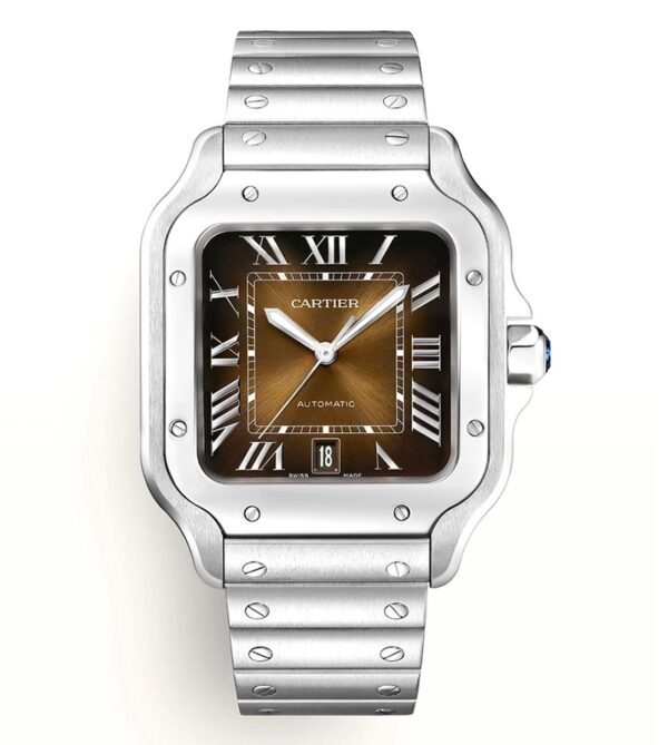 Cartier Santos De Silver Brown Swiss ETA Movement Automatic Men’s Watch - Image 2