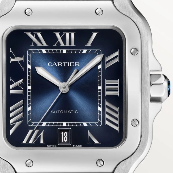 Cartier De Santos Silver Blue Swiss ETA Movement Automatic Men's Watch - Image 5