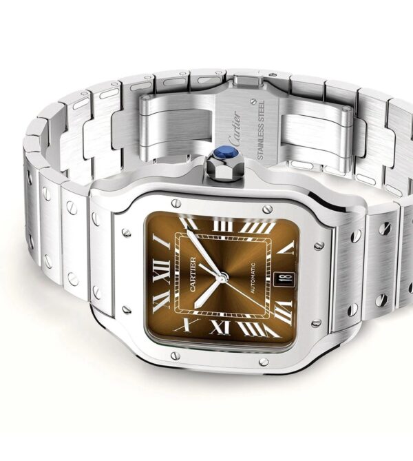 Cartier Santos De Silver Brown Swiss ETA Movement Automatic Men’s Watch - Image 4