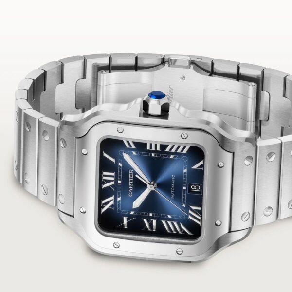 Cartier De Santos Silver Blue Swiss ETA Movement Automatic Men's Watch - Image 9