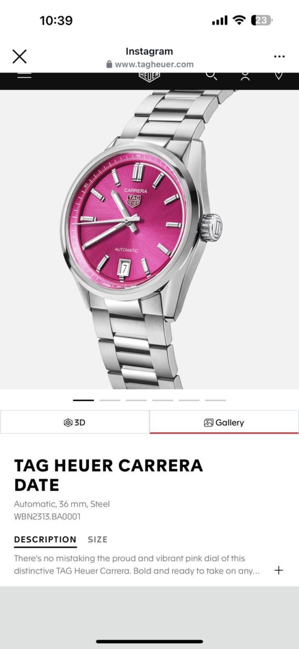 Tag Heuer Grand Carrera Stainless Steel Pink Dial Automatic Watch For Women’s - Image 2