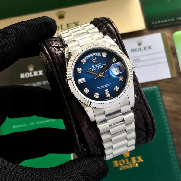 Rolex Day Date 36mm Silver Blue Swiss ETA Watch