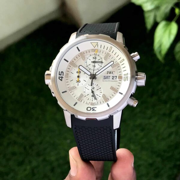 IWC Aquatimer Chronograph’s Day Date White Dial Black Belt Mens Watch - Image 3