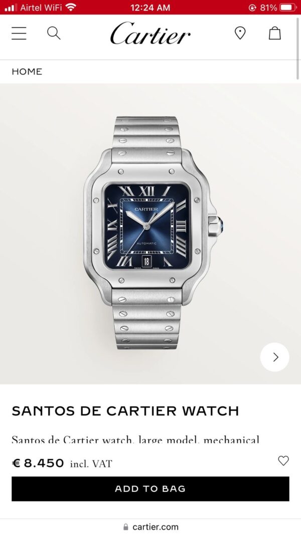 Cartier De Santos Silver Blue Swiss ETA Movement Automatic Men's Watch - Image 2