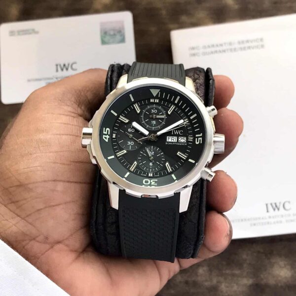 IWC Aquatimer Chronograph’s Day Date Black Dial Black Belt Men's Watch