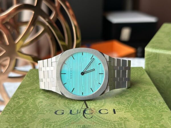 GUCCI 25H 38mm Stainless Steel Quartz Ocean Blue Dial Mens Watch - Image 4