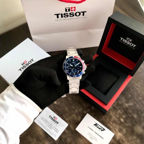 Tissot Seastar 1000 Chronograph Blue Dial Red Bazel Stainless Steel Chain Quartz Movement Men’s Watch - Image 9