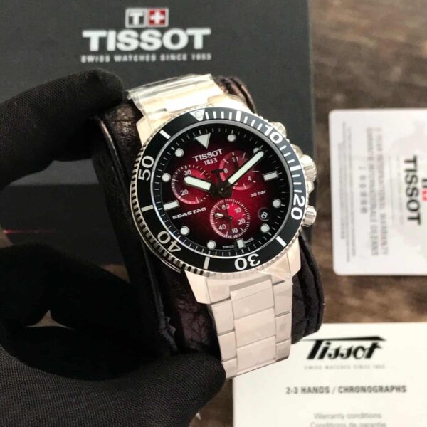 Tissot Seastar 1000 Chronograph Burgundy Dial Stainless Steel Chain Quartz Movement Men’s Watch