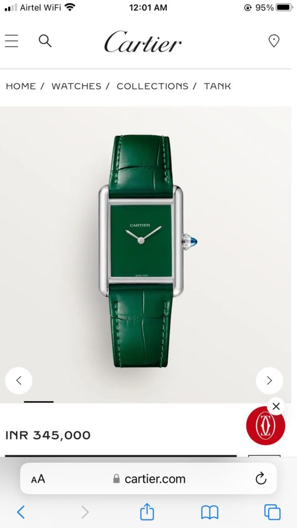 Cartier Tank Must Japanese Premium Medium  Silver Green Unisex Watch - Image 2