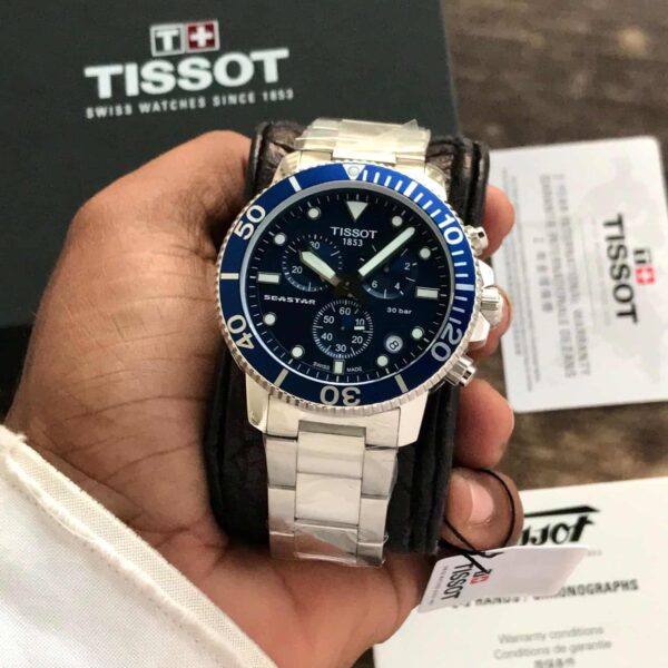 Tissot Seastar 1000 Chronograph’s Silver Blue Dial Authentic Watch For Men’s - Image 3