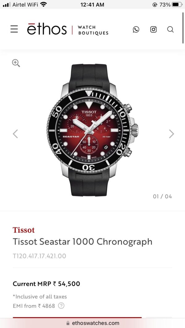 Tissot Seastar 1000 Chronograph’s Burgundy Dial Black Fiber Belt 100% Authentic Mens Watch - Image 2