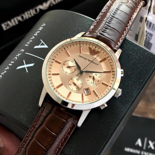 Emporio Armani AR2433 Chronograph Beige & Brown Leather Strap Mens Watch - Image 3