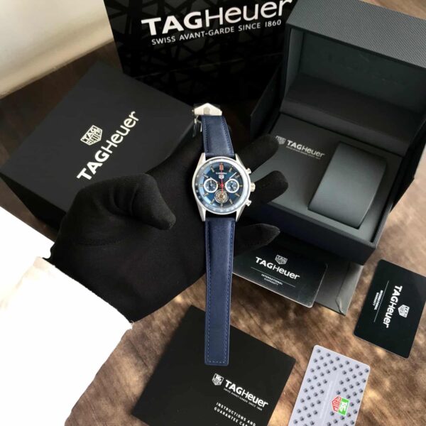 Tag Heuer Carrera Tourbillon 42mm Silver Blue Dial Mens Watch - Image 10