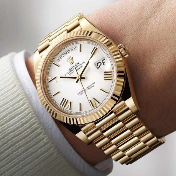 Rolex Day Date 40 Gold Tone White Dial Swiss ETA Automatic Mens Watch - Image 4