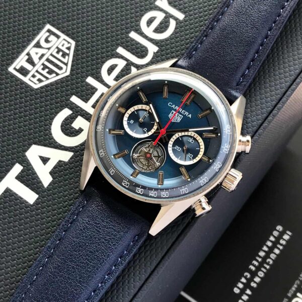 Tag Heuer Carrera Tourbillon 42mm Silver Blue Dial Mens Watch - Image 4