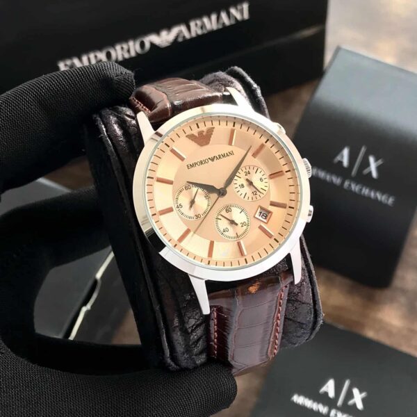 Emporio Armani AR2433 Chronograph Beige & Brown Leather Strap Mens Watch - Image 4