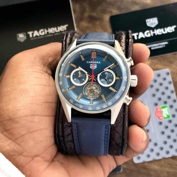 Tag Heuer Carrera Tourbillon 42mm Silver Blue Dial Mens Watch