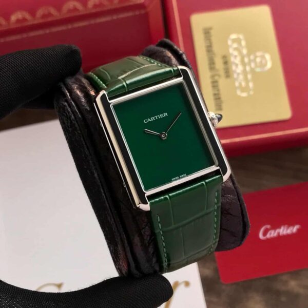 Cartier Tank Must Japanese Premium Medium  Silver Green Unisex Watch