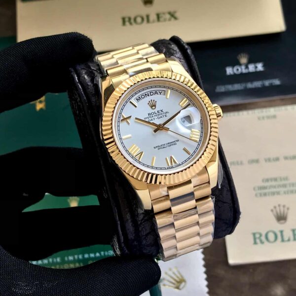 Rolex Day Date 40 Gold Tone White Dial Swiss ETA Automatic Mens Watch