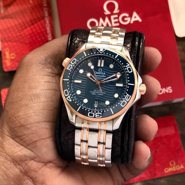 Omega Seamaster Two Tone Blue Dial With Extra Swiss ETA Belt Automatic Mens Watch - Image 4