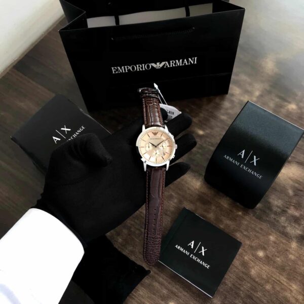 Emporio Armani AR2433 Chronograph Beige & Brown Leather Strap Mens Watch - Image 7