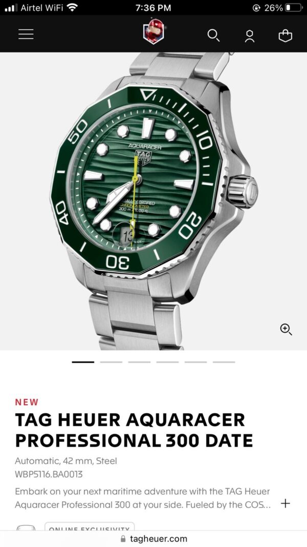 Tag Heuer Aquaracer Silver Green Dial Japanese Automatic Men’s Watch - Image 2