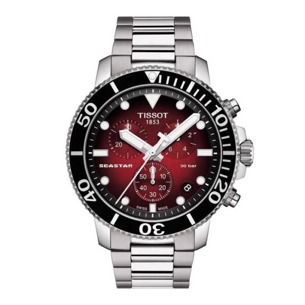 Tissot Seastar 1000 Chronograph Burgundy Dial Stainless Steel Chain Quartz Movement Men’s Watch - Image 4