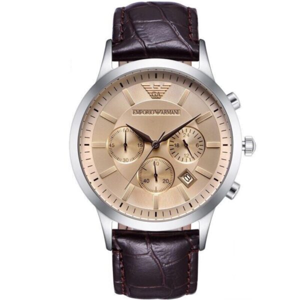 Emporio Armani AR2433 Chronograph Beige & Brown Leather Strap Mens Watch - Image 2