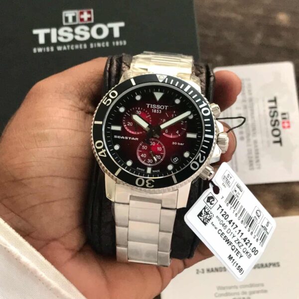 Tissot Seastar 1000 Chronograph Burgundy Dial Stainless Steel Chain Quartz Movement Men’s Watch - Image 3