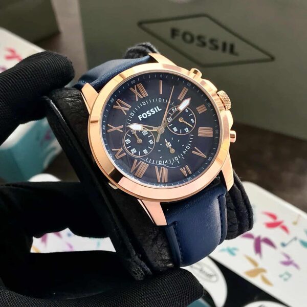 Fossil FS4835 Grant Chronograph Rosegold Blue Mens Watch