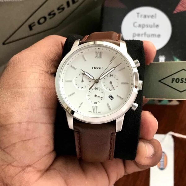 Fossil FS5380 Silver Brown Belt Analogue Mens Watch