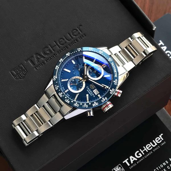 Tag Heuer Calibre 16 Silver Blue Dial Japanese Quartz Chronograph’s Mens Watch - Image 5