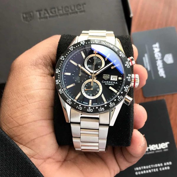 Tag Heuer Calibre 16 Silver Black Dial Japanese Quartz Chronograph’s Mens Watch