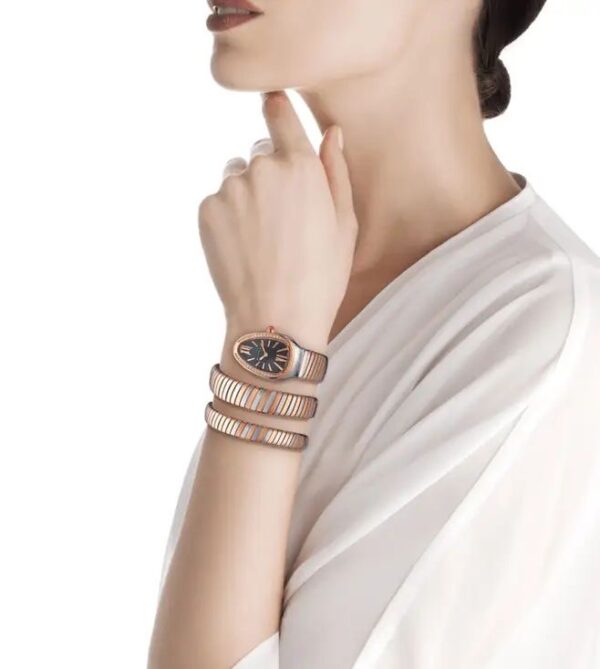 Bvlagri Rose-Gold Stainless Steel & Diamond Serpenti Tubogas Womens Watch - Image 4