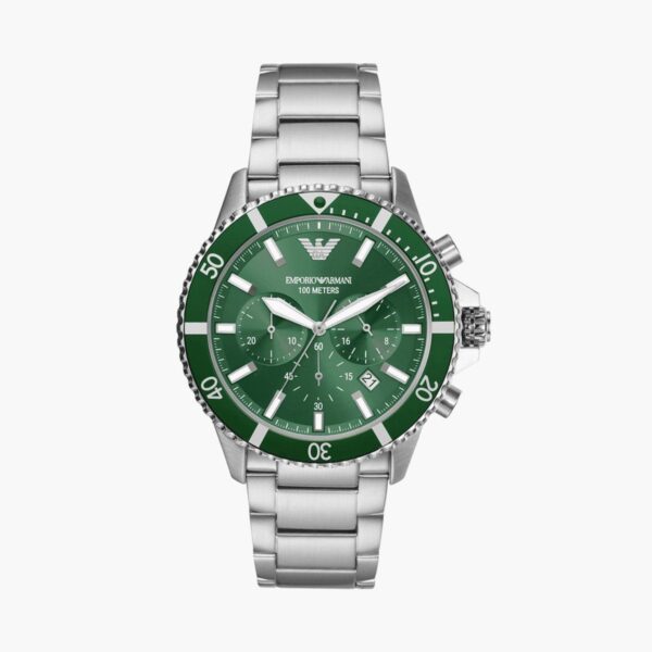 Emporio Armani AR11500 Stainless Steel Green Dial Chronograph Mens Watch - Image 2