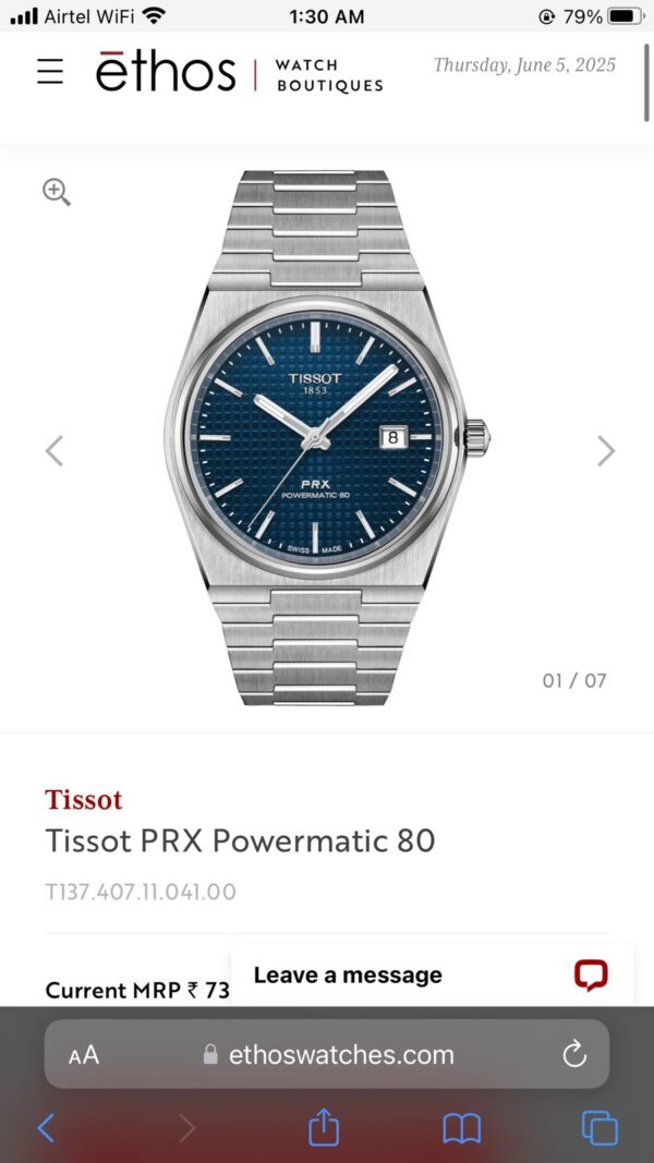 Tissot PRX Stainless Steel Blue Dial Automatic Men's Watch - Image 3