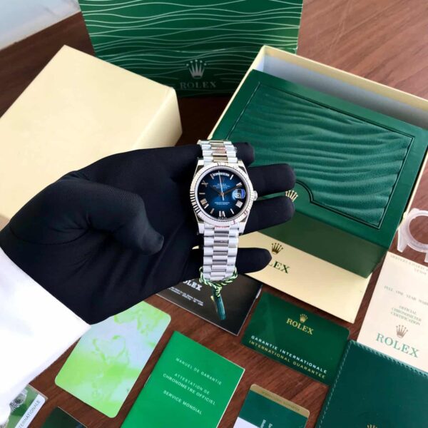 Rolex Day Date 41 Siver Blue Ambre Dial Swiss ETA Automatic Men’s Watch - Image 7