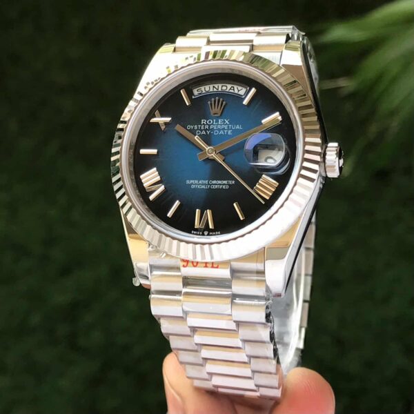 Rolex Day Date 41 Siver Blue Ambre Dial Swiss ETA Automatic Men’s Watch - Image 3
